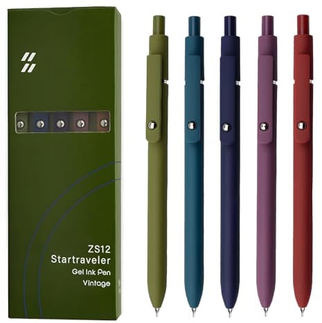 UIXJODO Gelstifte, 5 Stück 0,5 mm japanische schwarze Tinte, feine Spitze, glatte Schreibstifte, High-End-Serie Stifte für Tagebuch, Notizen, niedliche Büro, Schule(Vintage)