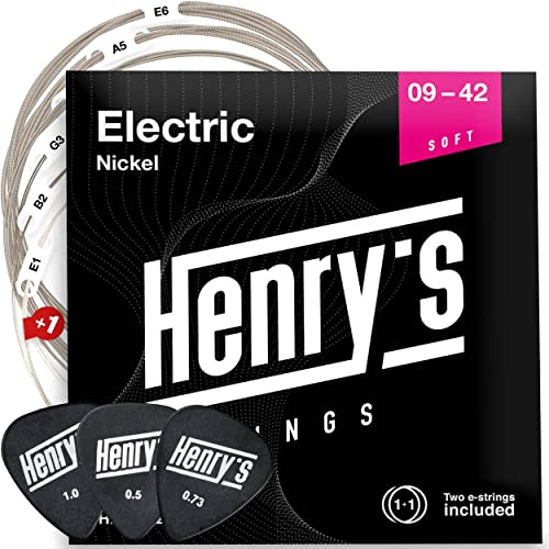Extra Light Gitarrensaiten E-Gitarre - E-Gitarren-Saiten Mit Vernickelter Außenseite & Edelstahlkern - Extra E1-Saite & 3 Plektren Gratis - Saiten für E Gitarre 09-42 - Electric Guitar Strings