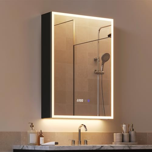 WOLTU Spiegelschrank mit Beleuchtung, Entfogging-Funktion, 14,5x50x70 cm