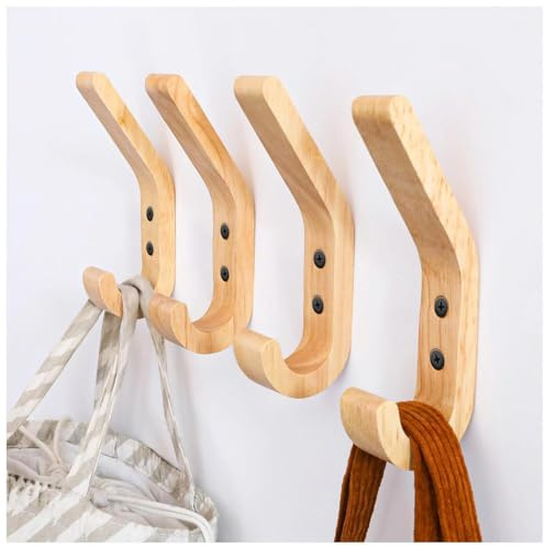 WJUAN Garderobenhaken Eiche Massivholz 4er Set | Wandhaken Holz mit 10kg Tragkraft | 155mm Kleiderhaken Holz | Handpoliert und Feuchtigkeitsbeständig, für Bad, Küche, Schlafzimmer