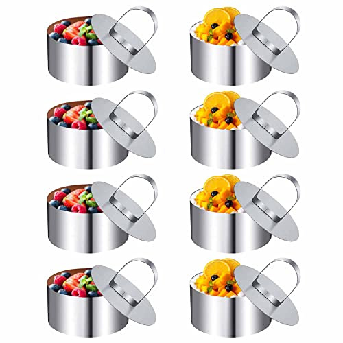 Dessertringe, Dessertringe 8cm, Servierringe, Backring, 8 Stücke Servierringe Edelstahl Set, Kleine Tortenringe Geeignet für Mousse Kuchen, Desserts, Backwaren (mit Deckel)