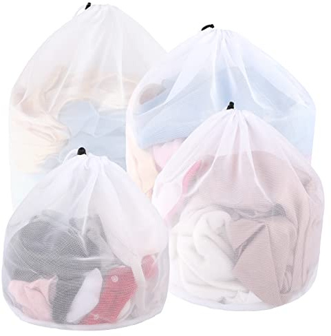 4 Stück Wäschenetz für Waschmaschine, Wäschesack Wäschebeutel mit Kordelstopper Laundry Bag Wiederverwendbare für Pullover Mäntel Hemden Unterwäsche Socken