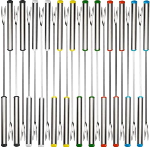 24PCS 24cm Fonduegabeln Edelstahl, BetterJonny Fonduespieße Fondue-Sticks Fondue Forks Grillgabeln aus Edelstahl mit Hitzebeständigem Griff Bratstangen für Schokolade Käse Dessert Obst Gemüse Fleisch