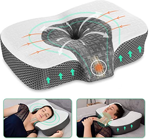 Elviros Kissen aus Memory Foam, Kopfkissen Nackenschmerzen, Schlafkissen, Ergonomisches Nackenhörnchen, Nackenstützkissen, Antischnarchkissen für Seitenschläfer, Bauchschläfer, Weiß