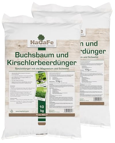 HaGaFe Buchsbaum & Kirschlorbeerdünger Organisch Mineralischer Spezialdünger, 20kg (2x10kg)