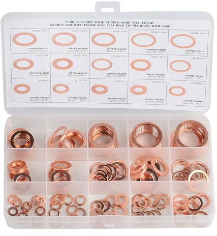 150 Stück Unterlegscheiben, Kupfer Flach Dichtungsringe Set, Kupferdichtringe Sortiment Für Schrauben(M5 M6 M8 M10 M12 M14 M16 M18 M20 M22
