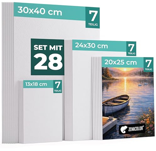 Zenacolor Leinwand Set 28 Stück - Leinwand Zum Bemalen Groß - Canvas Multi-Größen 30x40 (A3), 24x40(A4), 20x25 & 13x18 - Perfektes Leinwände Set für Erwaschsene, Künstler und Kinder