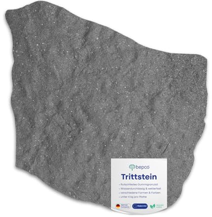 bepco Trittstein Gartenplatte Beetplatte Laufplatte Wegplatte 4er-Set, Gummi (4er-Set Trittsteine Naturstein aus recycelten Gummi, 53 x 45 x 1,8 cm, grau)