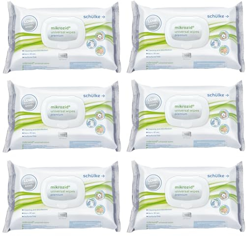 Schülke Mikrozid Universal Wipes Premium Desinfektionstücher, gebrauchsfertige Tücher zur Flächendesinfektion, 6 x 100 Tücher