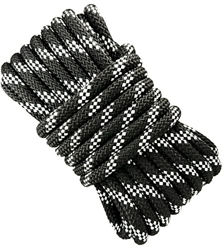 Dickes Paracord-Seil aus Polyester. Schwarz mit Weiß, 12 mm × 10 m.