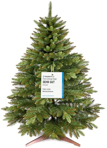 Premium Weihnachtsbaum künstlich 120cm - TESTSIEGER 10 Jahre GARANTIE - Naturgetreu, dichte Zweige, Künstlicher Weihnachtsbaum mit Holzständer, Christmas Tree Tannenbaum künstlich 120 cm Pure Living