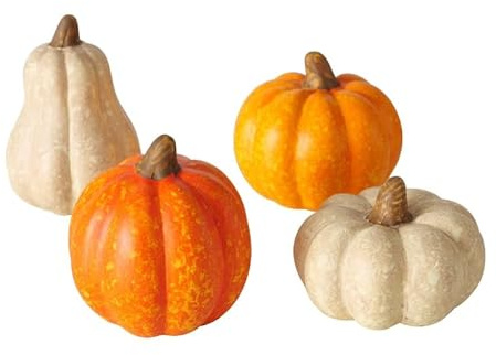 RiloStore 4 STK Kürbis Terrakotta orange Creme Weiss Deko 6x5cm Kürbisse b479 Deko Halloween Herbstdeko Dekokürbis Dekoobjekt Tischdeko Dekofrüchte