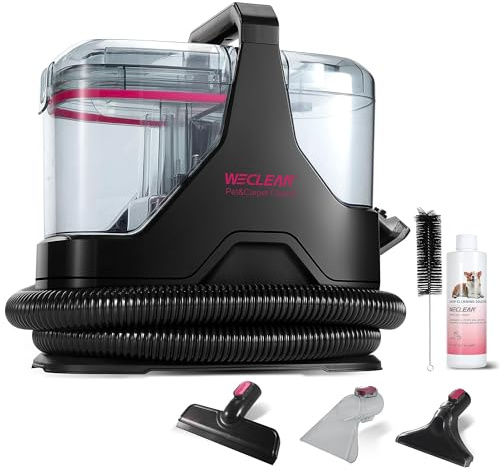 WECLEAN C3 Nasssauger Polsterreiniger Gerät,600W 18KPa Teppichreiniger Waschsauger für Teppiche, Sofas, Treppen, Fenster, Spiegel, Polstermöbel, Autos, Schwarz/Rosa