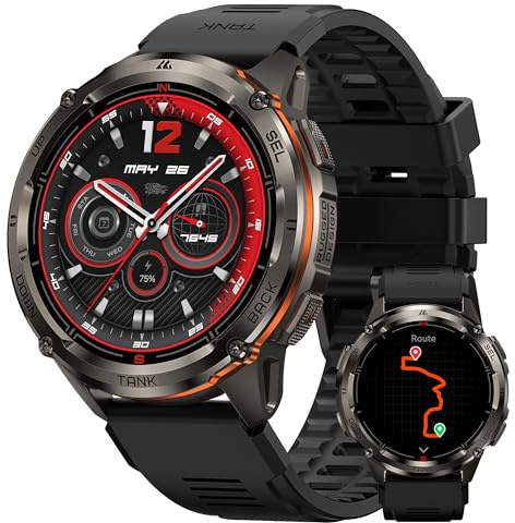 KOSPET Tank 3 Ultra 2 Smartwatch Herren mit GPS,60+ Tage Akku, 1.43 AMOLED, 5ATM Wasserdicht,Bluetooth-Anrufe, KI-Sprachassistent,24/7 Herzfrequenz,Schrittzähler(Schwarz)