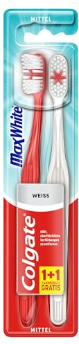 Colgate Zahnbürste Max White, mittel, 2 Stück - Handzahnbürste für natürlich weiße Zähne, mit mittelharten Borsten