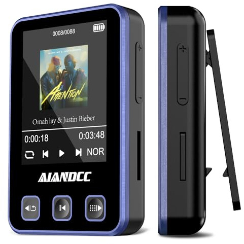 MP3 Player Bluetooth 5.3 mit Sport Clip und Sportarmband, mp3-player mit 1,77 Zoll TFT Farbbildschirm, Mp3 Player mit Kopfhörer, Unterstützt bis 128GB SD Karte, Violett