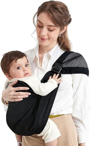 Mumgaroo Hüfttrage Baby, Ergonomischer Babytrage Verbesserter-Verbreiterter Tragriemen, Eitentrage Erweiterbar Verstellbar, On the Go Multifunktionale für Babys von 0 bis 36 Monaten (Schwarz)