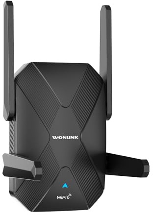 WONLINK WLAN Verstärker 1500 Mbit/s WiFi 6 Dualband WLAN Repeater mit 4 Antennen, Ethernet Port (LAN/WAN), WPS, MU-MIMO, WPA3, unterstützt Router/AP Modus, Signalstärke-Anzeige, für Zuhause und Büro