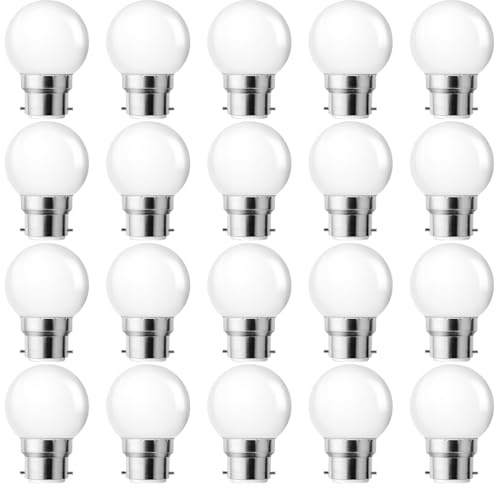 MZYOYO B22 LED Glühbirne,B22 LED 1W Glühbirnen,G45 LED B22 Warmweiß 2700K,1W Ersetzt 5 Watt,B22 Led Birne 230V Dekorative Leuchtmittel für Partybeleuchtung Lichterketten,20er Pack