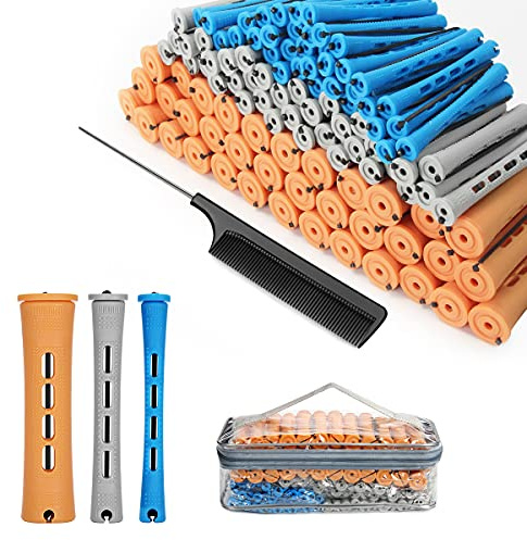 BELICOO 108 Stück Haarwelle Stangen, Lockenwickler Curler Kurze Kaltwellenstangen Kunststoff Dauerwelle Stangen 0.9 cm/ 1.5 cm/ 2.2 cm Haarstyling oder DIY Tool (3 Farben)