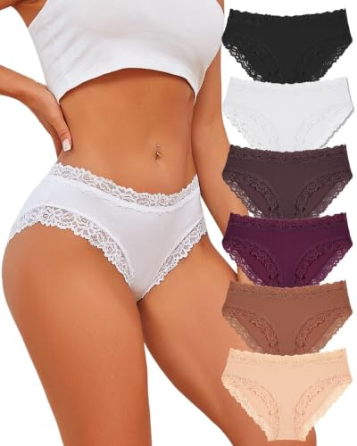 ALL OF ME 6er Pack Baumwolle Unterwäsche Damen Unterhosen Frauen Brazilian Slip Baumwoll Spitze Slips Soft Hipster Sexy Panties Unterhose Women Underwear Weich Unterhose Mehrpack