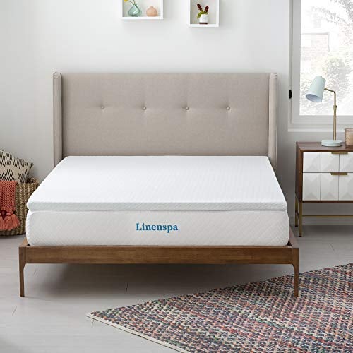 Linenspa Matratzen Topper 150 x 200 cm, 5cm hoch – Matratzenauflage mit Gel Memory Foam und waschbarem Bezug mit Reißverschluss – Öko-Tex, Weiß