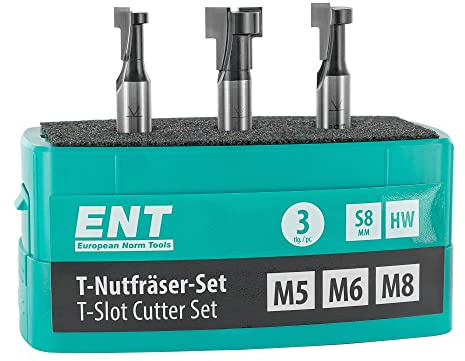 ENT 09003 3-tlg. HW T-Nutfräser-Set optimiert für M5 M6 und M8 Schrauben, HW, Schaft (S) 8 mm - Nuten fräsen für gängige Sechskantschrauben