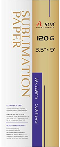 A-SUB Sublimationspapier für Tassen Größe, 89 x 229 mm, 100 Blatt, 120 g/m², kompatibel mit Epson, Sawgrass, Ricoh, Brother Sublimationsdrucker