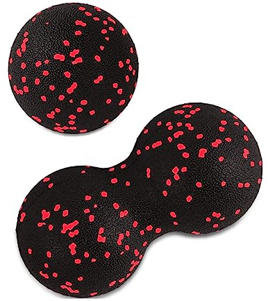 Selbstmassageball, Blackball, Duo Ball Klein Self, Erdnuss Massageball Faszienball-Set, Lacrosse-Ball Muskelrolle für Wirbelsäule, Akupressur Plantarfasziitis Reflexzonenmassage (Red)