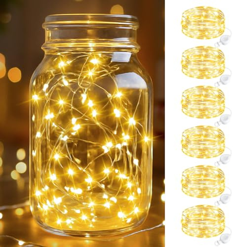 Btfarm 6 Stück LED Lichterkette mit Batterie Klein, 2M 20LED Mini Lichterkette Batteriebetrieben, Wasserdicht Lichterkette Draht mit Knopfzelle für Weihnachten Hochzeit Party Innen Deko, WarmWeiß