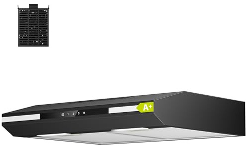 CIARRA CBCB6921 A+ Dunstabzugshaube Unterbau 60cm Umluft & Abluft Schwarz | SensorTouch-Bedienung LCD Display mit Atemgesteuerte Lampe | Integrierte Unterschrank Unterbauhaube CBCF011 Aktivkohlefilter