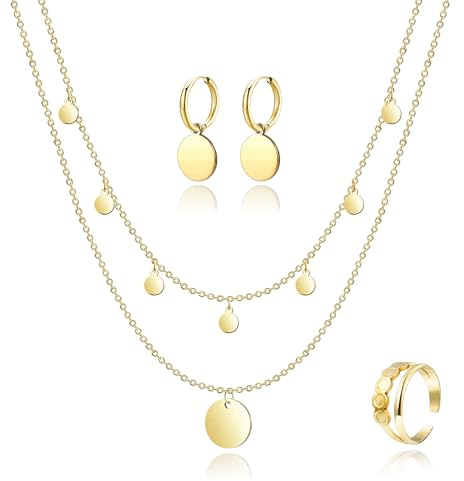 Kenivira Schmucksets für Damen,Gold Schmuck Set,Gold Anhänger Halskette Ohrringe Ring Set,Schmucksets Geschenke für Damen