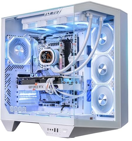 darkFlash Full-Tower ATX Gaming-PC-Gehäuse, Rückseitig Einsteckbares Motherboard, Zwei Kammern, Panorama-Glas, bis zu 2 x 360 mm Radiatoren, RTX 40-Kompatibel (DY470) (4 PWM-ARGB-Lüfter, Weiß)