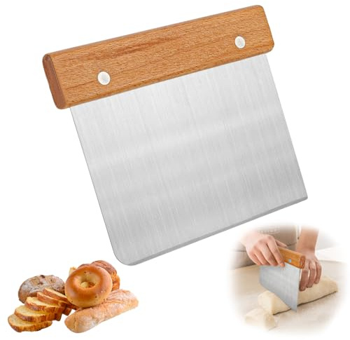 UTOCLEC Teigschaber Edelstahl, Teigschaber mit Holzgriff und Edelstahlklinge, Ideales Backzubehör für Brot Kuchen, Pizza, Brotschneiden, Küchenbedarf (15 * 11cm)