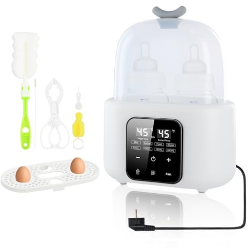 Focenat 6 in 1 Flaschenwärmer Baby, Sterilisator für Babyflasche, Flaschenwärmer, Babyflaschen Wärmer, Vaporisator für Babyflasche, Babykostwärmer mit Flaschenbürste und Clip (Weiß)