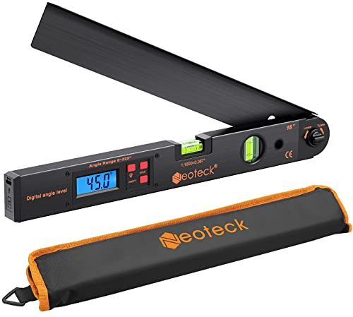 Neoteck Digitaler Winkelmesser 400mm mit LCD-Wasserwaage 225° Winkelmessgerät für vertikale horizontale Doppel-Wasserwaage - Schwarz