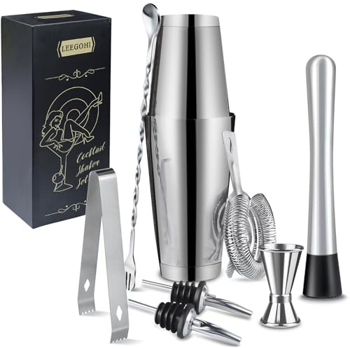 700/600ml Boston Cocktail Shaker Set | 304 Edelstahl Coktailmixset | Cocktail Mixer 8 Teiliges Barkeeper Geschenkset mit Cocktail Zubehör - Messbecher und Bar Löffel Ideal für Zuhause & Bar
