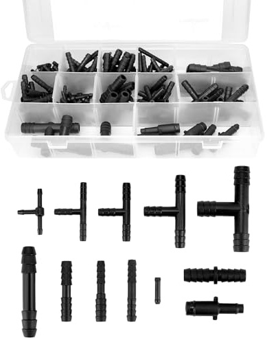 QWORK® 113 STK Schlauchverbinder Set - 12 Größen T Stück Gerade Stück und Reduzierstück - für Scheibenwaschanlage Schlauch, Gartenschläuche und Bewässerungssystem