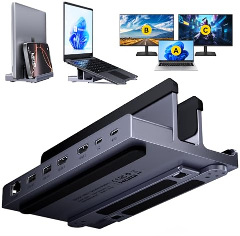 Laptop Docking Station Stand Dual 4K Monitor, QUUGE Dual HDMI Docking Station für Laptop, 2 HDMI (Single 4K@120Hz), 2 USB3.0 Ports, 100W PD, RJ45 Ethernet, Desktop Management 7-IN-1 USB C Dock.