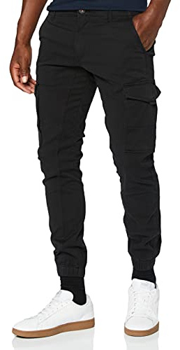 JACK & JONES Hose Cargo Jogger Pants Paul Flake AKM 542 Twill Gummibund, Schwarz ,32W / 32L