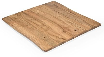 Linele® Massivholz Tischplatte 80x80 cm – Akazienholz mit natürlicher Baumkante – 2,6 cm Starke, handgefertigte Holzplatte – Für DIY Couchtische, Beistelltische & Möbelprojekte – Ohne Gestell