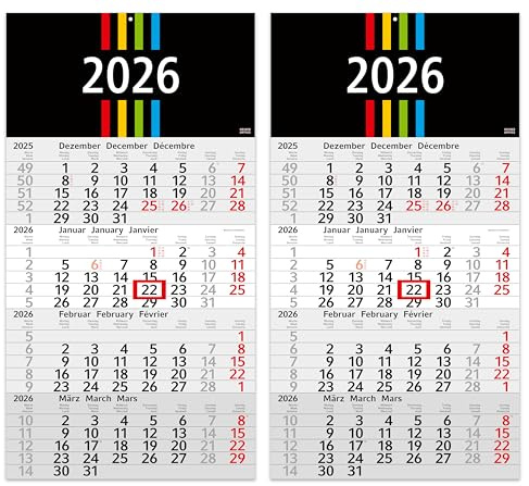 GEIGER-OFFICE 4-Monatskalender 2026 Wandkalender 2 Stück Wandkalender mit Datumsschieber 4, 30 x 56 cm,