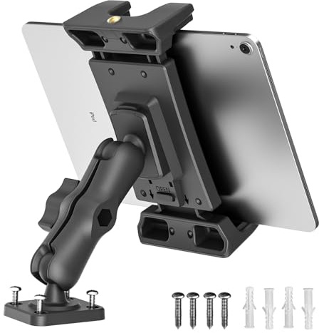 OHLPRO Tablet Halterung Auto mit Hochleistungs Bohrerbasis, LKW Tablet Halterung 360° Drehbare Klemme Halter Kompatibel mit 5-13 Zoll iPad, Pro, Mini, Sumsung Tab, Robuster iPad Halterung, Schwarz
