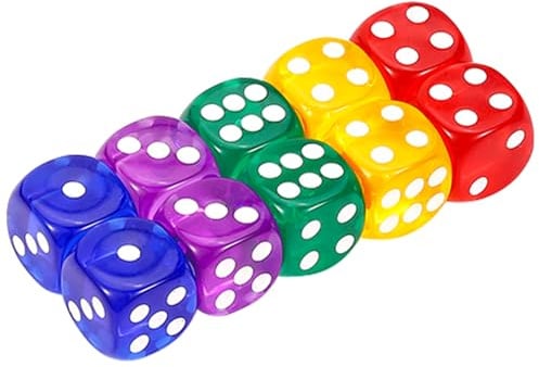 GWHOLE 10 Stück Würfel Spielwürfel Bunt Set 6-Seitig, 14 mm, Würfel Set Flüsterwürfel Dice Set mit abgerundeten Ecken Würfelkönig Würfelset für Würfelspiele Tischspiele (Mehrfarbig, 10 Stück, 14mm)