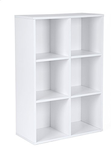VASAGLE Bücherschrank, Bücherregal, mit 6 Fächern, Büroregal, Würfelregal, Standregal, für Wohnzimmer, Schlafzimmer, Büro, Kinderzimmer, weiß LBC203D