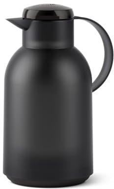 Emsa N40119 Samba Isolierkanne |1,5 Liter | Quick Press Verschluss | 12h heiß und 24h kalt | Transluzent Schwarz