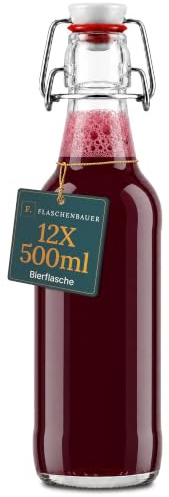 Flaschenbauer - 12x Bierflaschen 500ml mit Bügelverschluss in weiß - Glasflaschen Set zum Bier brauen, Bügelflaschen für Bier, Schnaps, Saft & Einmachen, robuste Glasflaschen