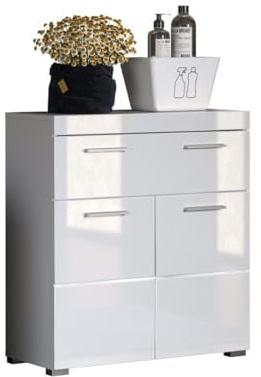 Standschrank Amanda Weiß / Weiß Hochglanz · B 73 x H 79 cm | B 73 x H 79 x T 31 cm · feuchtraumgeeignet · 2 Türen, 1 Schublade, 1 Einlegeboden