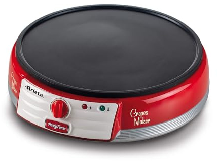 Ariete Crepes Maker Party Time 202, Elektrischer Crêpe-Maker mit Antihaftplatte, Elektrische Crêpes-Platte mit Spatel und TeigGrüneiler Inklusive, 1000W, Rot