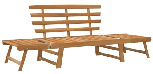 vidaXL Akazienholz Massiv Gartenbank 2-in-1 Sonnenliege Gartenliege Holzbank Sitzbank Tagesbett Gartenbett Liege Relaxliege Bank 190cm